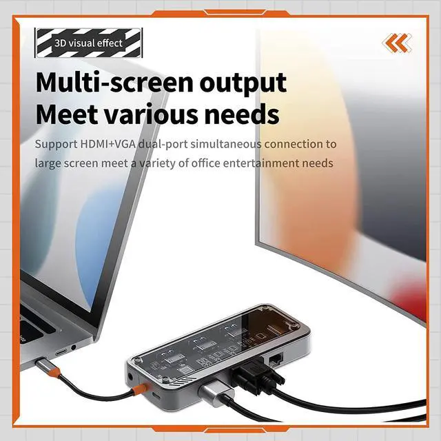 Alt view image 7 of 7 - Upgraded USB C Hub Multiport Adapter,USB C Laptop Docking Stations for Dell MacBook HP Surface,10-in-1 USB-C Dock to 4K HDMI Adapters for Dual Monitors,USB3.0 2.0 Ports,100W PD Charging,VGA,RJ45,Audio
