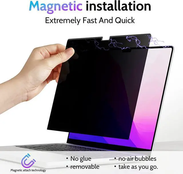 Alt view image 2 of 7 - Magnetic Easy On/Off Privacy Screen Protector for MacBook Air 13.6" M2 2022 Release, Anti-Spy Tempered Glass Tinted Screen Film Guard for MacBook Air 13.6 Inch A2681