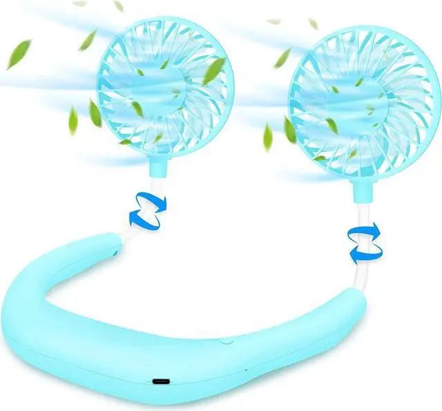 Main image of CORN Neck Fan, Portable USB Personal Hand Free Mini Lazy person Neck Fan 360 Degree Rotation Cooling Handheld Wearable Suitable Fan for Office Household Travel Room Outdoor Sports (Blue)