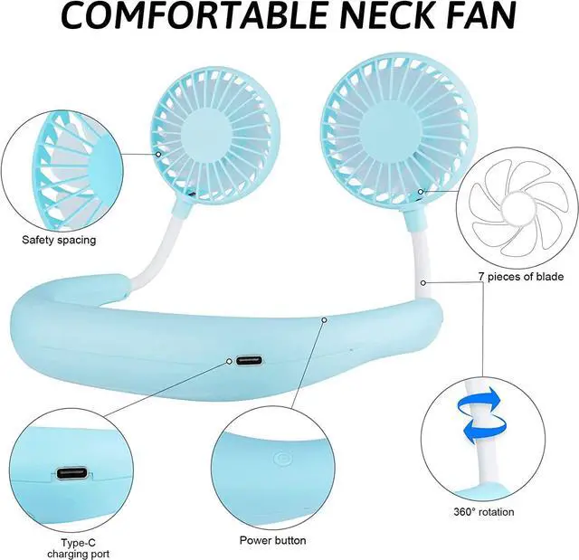 Alt view image 6 of 6 - CORN Neck Fan, Portable USB Personal Hand Free Mini Lazy person Neck Fan 360 Degree Rotation Cooling Handheld Wearable Suitable Fan for Office Household Travel Room Outdoor Sports (Blue)