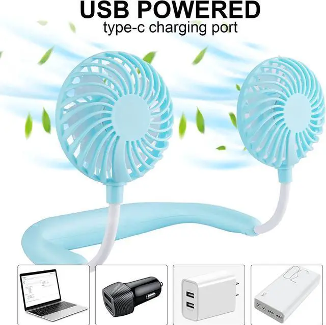 Alt view image 5 of 6 - CORN Neck Fan, Portable USB Personal Hand Free Mini Lazy person Neck Fan 360 Degree Rotation Cooling Handheld Wearable Suitable Fan for Office Household Travel Room Outdoor Sports (Blue)