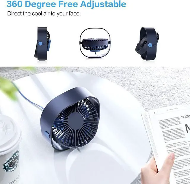 Alt view image 2 of 6 - SmartDevil Small Personal USB Desk Fan,3 Speeds Portable Desktop Table Cooling Fan Powered by USB,Strong Wind,Quiet Operation,for Home Office Car Outdoor Travel (Navy Blue)