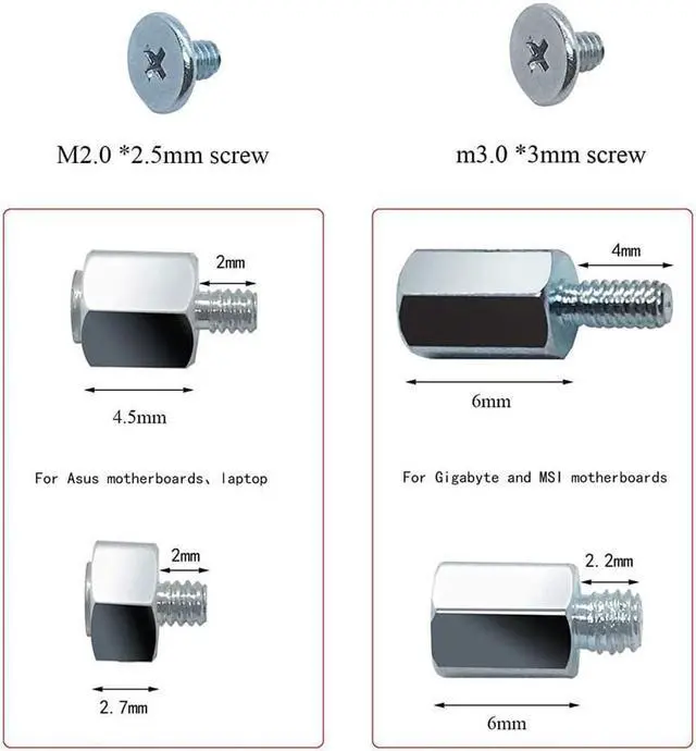 Alt view image 3 of 7 - PCIe NVMe M.2 SSD Mounting Screws Kit for Asus Gigabyte ASRock Msi Motherboards, 30pcs