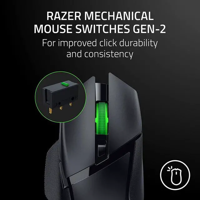 Alt view image 6 of 7 - Razer Basilisk V3 X HyperSpeed Customizable Wireless Gaming Mouse: Mechanical Switches Gen-2-5G Advanced 18K Optical Sensor - Chroma RGB - 9 Programmable Controls - 535 Hr Battery - Classic Black