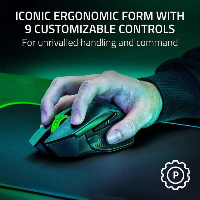 Alt view image 2 of 7 - Razer Basilisk V3 X HyperSpeed Customizable Wireless Gaming Mouse: Mechanical Switches Gen-2-5G Advanced 18K Optical Sensor - Chroma RGB - 9 Programmable Controls - 535 Hr Battery - Classic Black