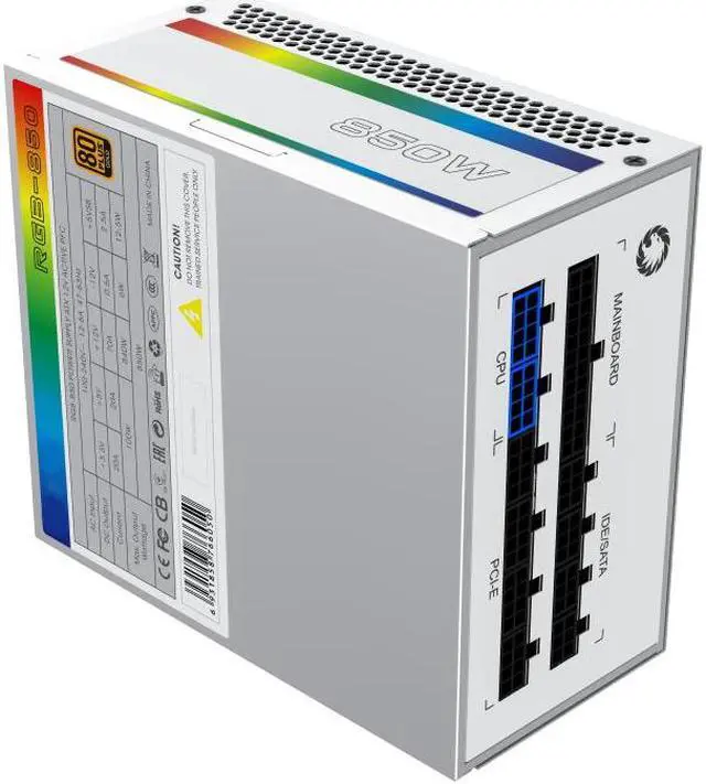 Alt view image 6 of 7 - GAMEMAX RGB-850 Pro Fully Modular Power Supply, 80 PLUS Gold Certification, 12V Synchronous Rectification Design, 140mm ARGB Fan, Support Motherboard RGB Light Synchronization - White