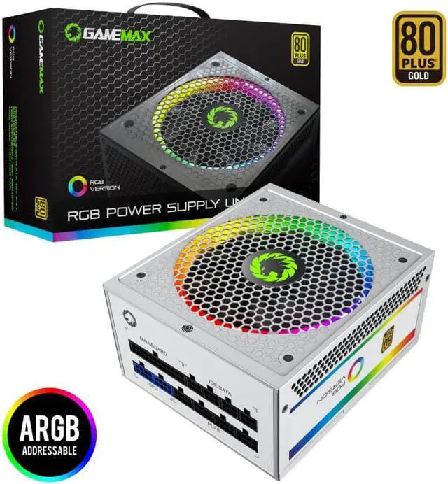 Main image of GAMEMAX RGB-850 Pro Fully Modular Power Supply, 80 PLUS Gold Certification, 12V Synchronous Rectification Design, 140mm ARGB Fan, Support Motherboard RGB Light Synchronization - White