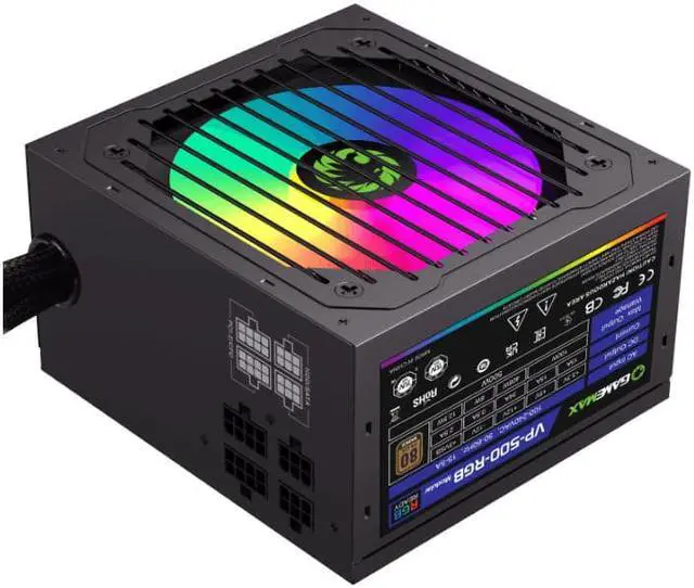 Alt view image 4 of 7 - GAMEMAX VP-500-RGB-M 500W Semi Modular Power Supply ,120 mm Fan ,80+ Bronze