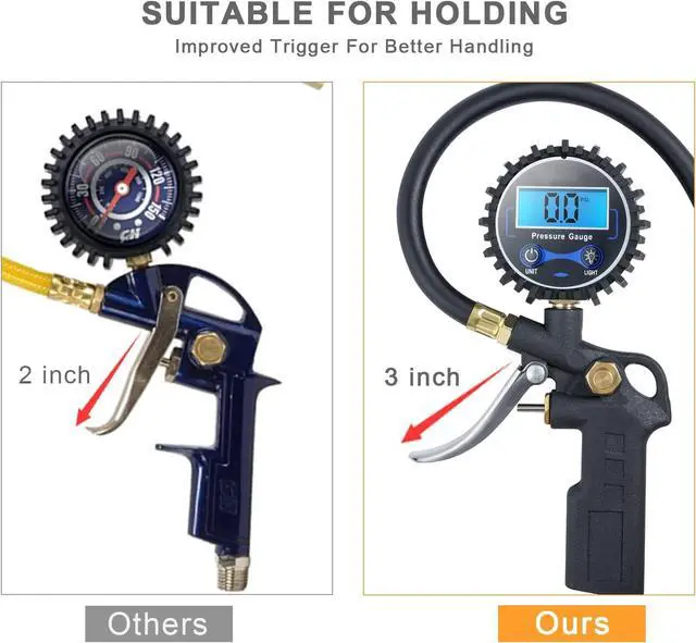 Alt view image 7 of 7 - CORN Digital Tire Pressure Gauge with Inflator, 250 PSI Air Chuck and Compressor Accessories Heavy Duty with Quick Connect Coupler, 0.1 Display Resolution, Car Accessories for SUV, Truck, RV