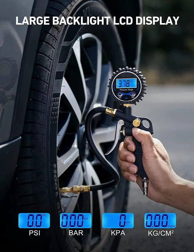 Alt view image 3 of 7 - CORN Digital Tire Pressure Gauge with Inflator, 250 PSI Air Chuck and Compressor Accessories Heavy Duty with Quick Connect Coupler, 0.1 Display Resolution, Car Accessories for SUV, Truck, RV