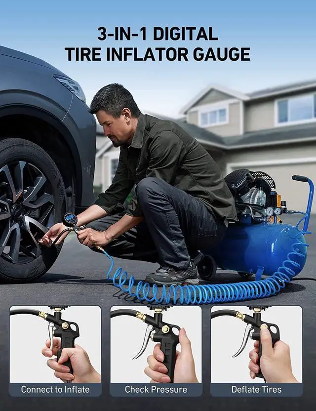 Alt view image 4 of 7 - CORN Digital Tire Pressure Gauge with Inflator, 250 PSI Air Chuck and Compressor Accessories Heavy Duty with Quick Connect Coupler, 0.1 Display Resolution, Car Accessories for SUV, Truck, RV