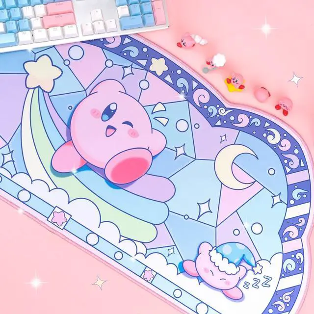 Alt view image 2 of 6 - Corn Kirby Desk Pad | Kawaii Cute Anime Keyboard Gaming PC Laptop Mat | Large Super Smash Star Allies Forgotten Land Large Mat Mousepad | Pastel Pink Blue Desk Blotter Protector