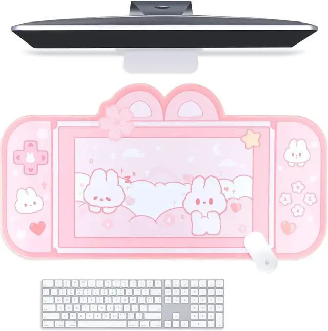 Main image of Corn Bunny Desk Pad | NS Switch Keyboard Gaming Mat Large Mat Mousepad | Pastel Pink Animal Kawaii Cute Anime Desk Blotter Protector (Pink Rabbit, Large)