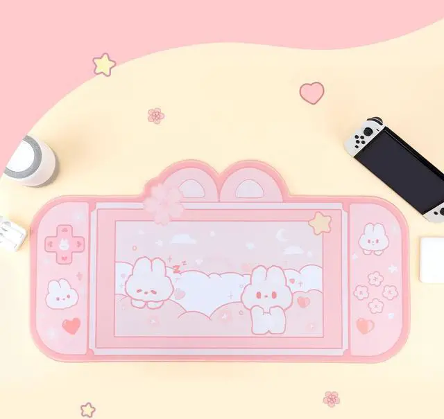 Alt view image 4 of 7 - Corn Bunny Desk Pad | NS Switch Keyboard Gaming Mat Large Mat Mousepad | Pastel Pink Animal Kawaii Cute Anime Desk Blotter Protector (Pink Rabbit, Large)