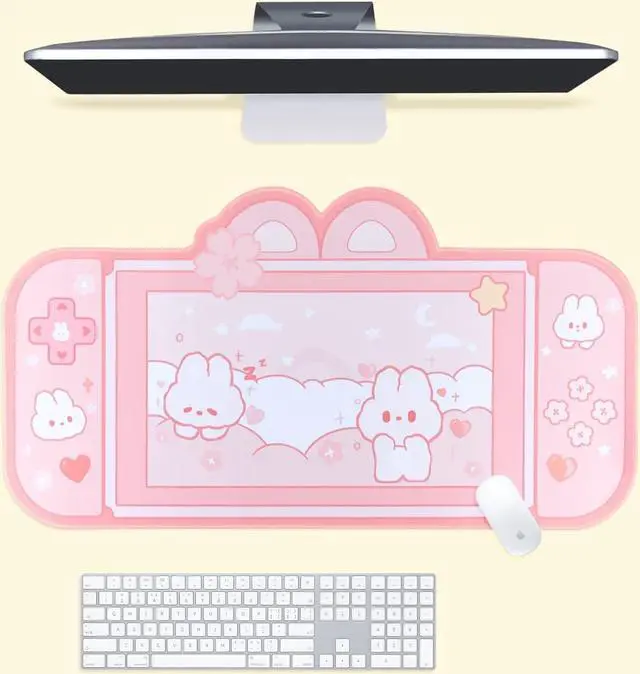 Alt view image 5 of 7 - Corn Bunny Desk Pad | NS Switch Keyboard Gaming Mat Large Mat Mousepad | Pastel Pink Animal Kawaii Cute Anime Desk Blotter Protector (Pink Rabbit, Large)