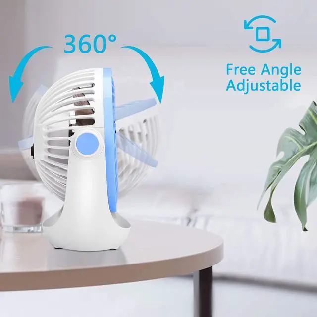 Alt view image 5 of 7 - CORN Desk Fan Small Table Fan with Strong Airflow Quiet Operation Portable Fan Speed Adjustable Head 360°Rotatable Mini Personal Fan for Home Office Bedroom Table and Desktop 5.1 Inch Blue