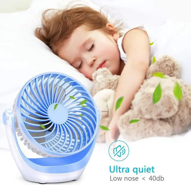 Alt view image 4 of 7 - CORN Desk Fan Small Table Fan with Strong Airflow Quiet Operation Portable Fan Speed Adjustable Head 360°Rotatable Mini Personal Fan for Home Office Bedroom Table and Desktop 5.1 Inch Blue