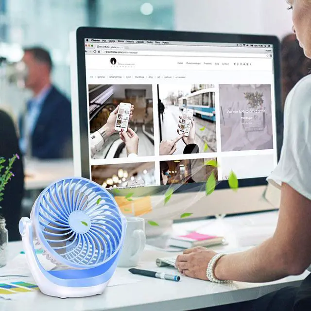 Alt view image 2 of 7 - CORN Desk Fan Small Table Fan with Strong Airflow Quiet Operation Portable Fan Speed Adjustable Head 360°Rotatable Mini Personal Fan for Home Office Bedroom Table and Desktop 5.1 Inch Blue
