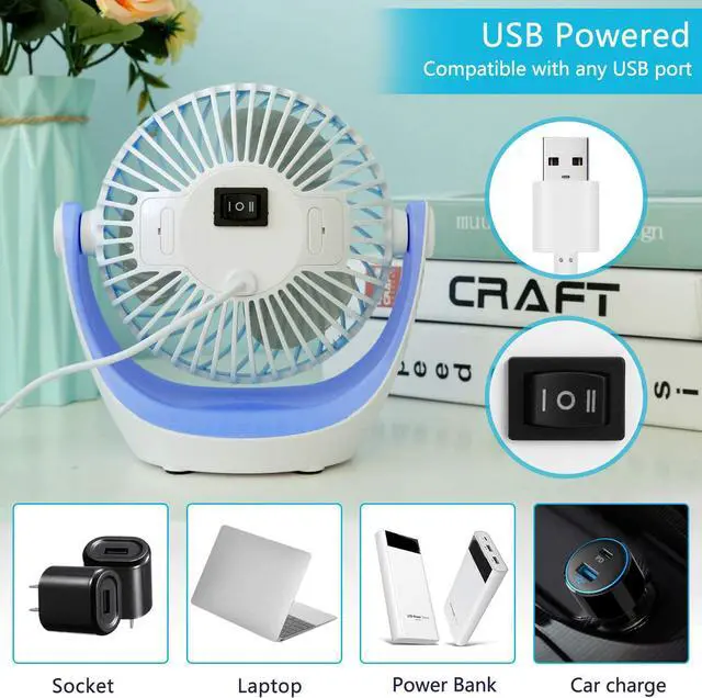 Alt view image 3 of 7 - CORN Desk Fan Small Table Fan with Strong Airflow Quiet Operation Portable Fan Speed Adjustable Head 360°Rotatable Mini Personal Fan for Home Office Bedroom Table and Desktop 5.1 Inch Blue