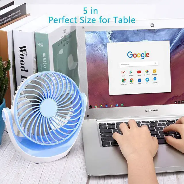 Alt view image 6 of 7 - CORN Desk Fan Small Table Fan with Strong Airflow Quiet Operation Portable Fan Speed Adjustable Head 360°Rotatable Mini Personal Fan for Home Office Bedroom Table and Desktop 5.1 Inch Blue