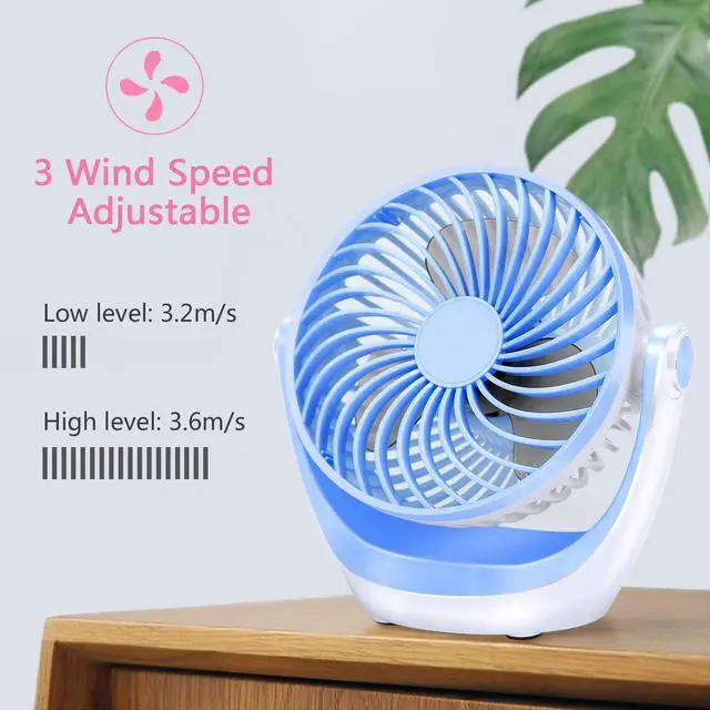 Alt view image 7 of 7 - CORN Desk Fan Small Table Fan with Strong Airflow Quiet Operation Portable Fan Speed Adjustable Head 360°Rotatable Mini Personal Fan for Home Office Bedroom Table and Desktop 5.1 Inch Blue