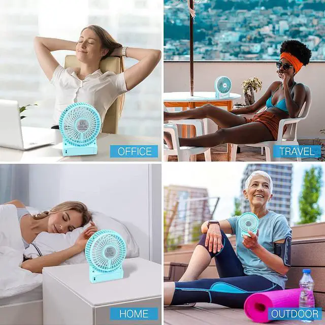 Alt view image 2 of 6 - CORN 3 Speeds Mini Desk Fan, Rechargeable Battery Operated Fan with LED Light, Portable USB Fan Quiet for Home, Office, Travel, Camping, Outdoor, Indoor Fan, 4.9-Inch, Blue