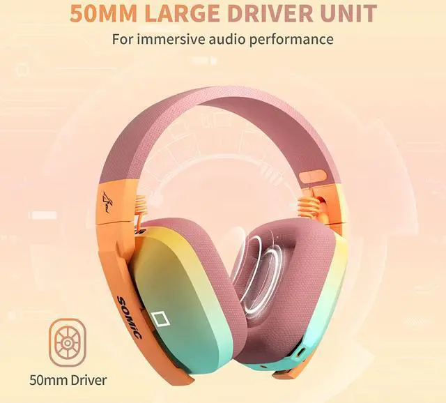Alt view image 3 of 7 - SOMIC G810 Wireless Headset 2.4G Low Latency Headset for PC PS4 PS5 Laptop, Bluetooth 5.2 Wireless Headphone with Built-in Mic, 50H Playtime, RGB Light Foldable for Gamer (Xbox Only Work in Wired)