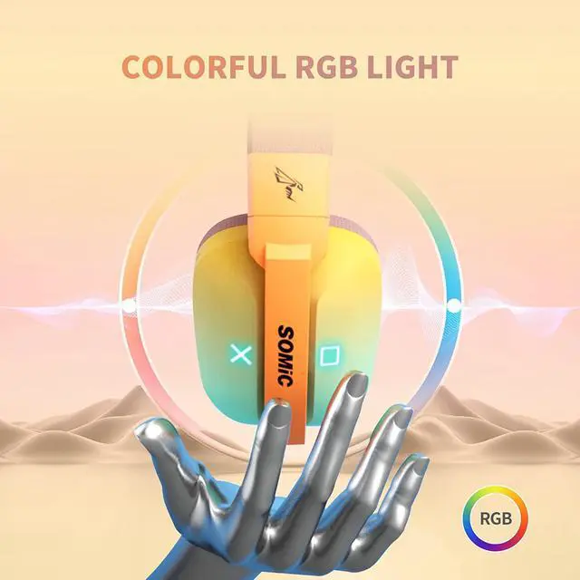 Alt view image 6 of 7 - SOMIC G810 Wireless Headset 2.4G Low Latency Headset for PC PS4 PS5 Laptop, Bluetooth 5.2 Wireless Headphone with Built-in Mic, 50H Playtime, RGB Light Foldable for Gamer (Xbox Only Work in Wired)