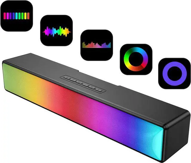 Main image of Computer Speakers for Desktop Bluetooth Wireless,Computer Soundbar with 5 RGB Light Modes for Gaming Monitor,USB Powered PC Speakers with Stereo Sound, Soundbar for TV, Easy Button Control