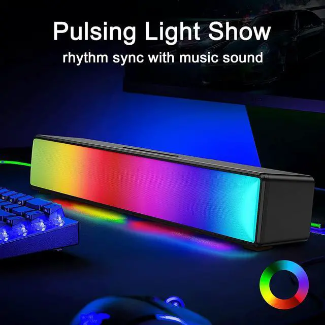 Alt view image 3 of 6 - Computer Speakers for Desktop Bluetooth Wireless,Computer Soundbar with 5 RGB Light Modes for Gaming Monitor,USB Powered PC Speakers with Stereo Sound, Soundbar for TV, Easy Button Control
