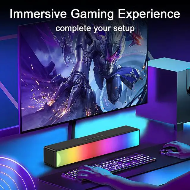 Alt view image 2 of 6 - Computer Speakers for Desktop Bluetooth Wireless,Computer Soundbar with 5 RGB Light Modes for Gaming Monitor,USB Powered PC Speakers with Stereo Sound, Soundbar for TV, Easy Button Control