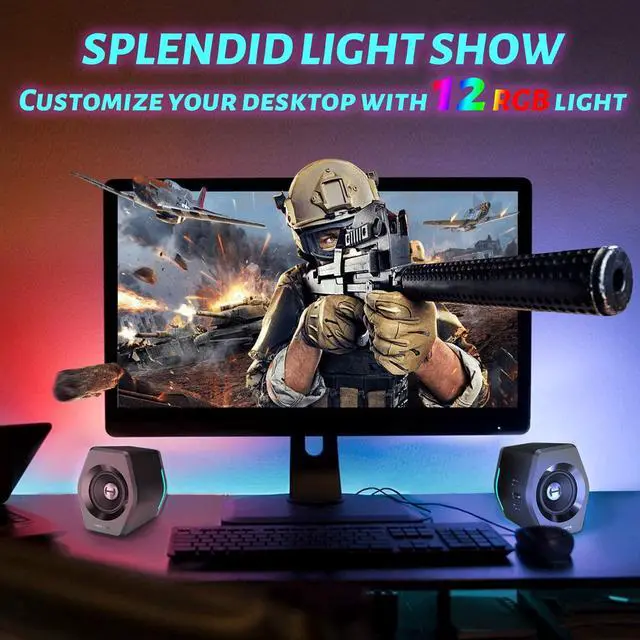 Alt view image 6 of 6 - Edifier G2000 32W PC Gaming Computer Speakers for Laptop Mac Desktop Computer Woofer Speakers Bluetooth USB 3.5mm AUX Inputs RGB Lights Multimedia Speakers Black