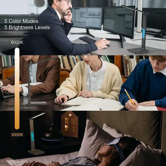 Alt view image 3 of 6 - Corn Desk Lamp, LED Desk Lamp with Wireless Charger, USB Charging Port, Table Lamp with Clock, Alarm, Date, Temperature, Office Lamp, Desk Lamps for Home Office,Grey