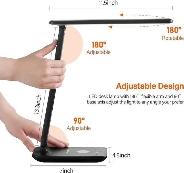 Alt view image 3 of 7 - Corn Desk Lamp, LED Desk Lamp with Wireless Charger, USB Charging Port, Table Lamp with Clock, Alarm, Date, Temperature, Office Lamp, Desk Lamps for Home Office,Black