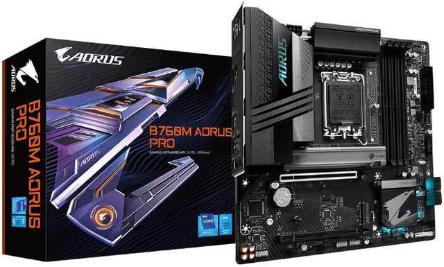 Main image of GIGABYTE B760M AORUS PRO LGA 1700 Intel B760 M-ATX Motherboard With DDR5, 2* M.2, PCIe 4.0, USB 3.2 Gen 2*2 , 2.5GbE LAN, Q-Flash Plus