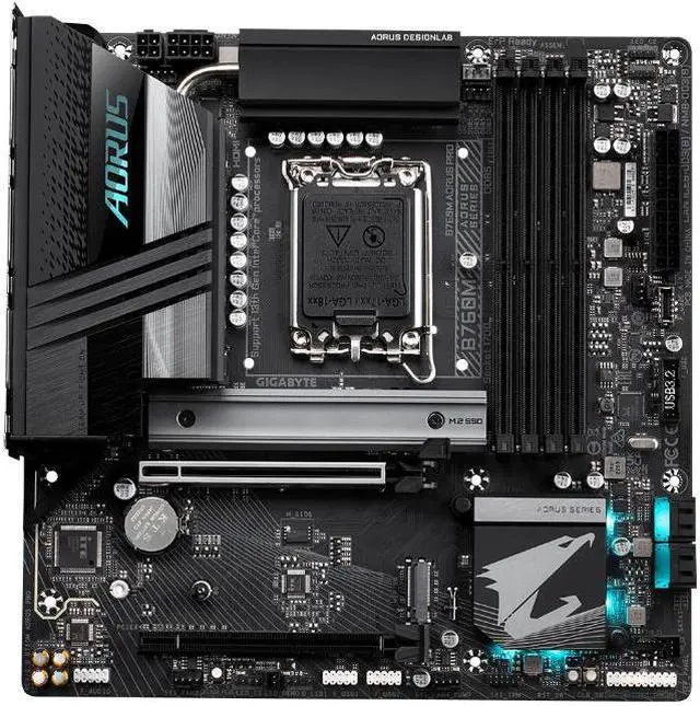 Alt view image 2 of 6 - GIGABYTE B760M AORUS PRO LGA 1700 Intel B760 M-ATX Motherboard With DDR5, 2* M.2, PCIe 4.0, USB 3.2 Gen 2*2 , 2.5GbE LAN, Q-Flash Plus