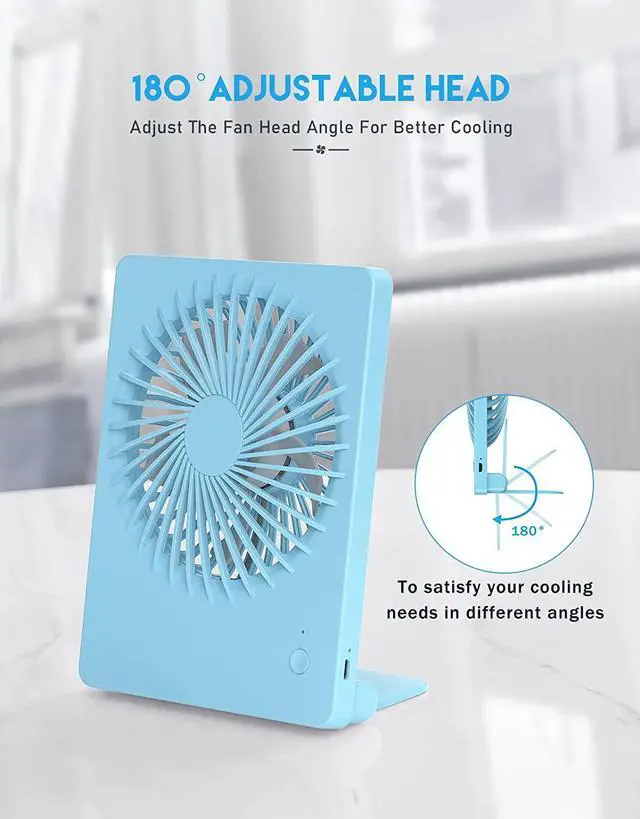 Alt view image 3 of 6 - CORN Desk Fan Battery Operated Fan Rechargeable 180°Tilt Folding Personal Fan Ultra Quiet Small Portable Fan 3 Speed Adjustable Strong Wind USB Fan For Office Bedroom Home Desktop Camping Blue