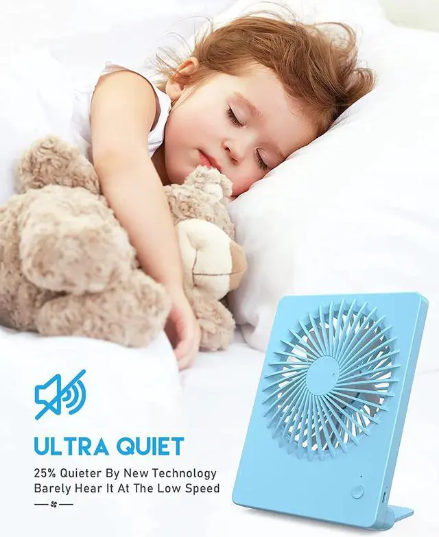 Alt view image 6 of 6 - CORN Desk Fan Battery Operated Fan Rechargeable 180°Tilt Folding Personal Fan Ultra Quiet Small Portable Fan 3 Speed Adjustable Strong Wind USB Fan For Office Bedroom Home Desktop Camping Blue