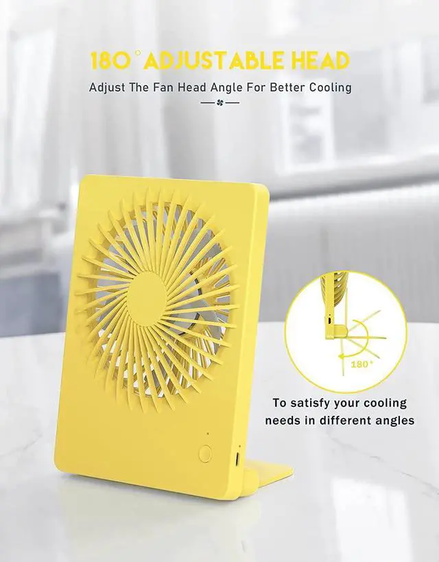 Alt view image 4 of 6 - CORN Desk Fan Battery Operated Fan Rechargeable 180°Tilt Folding Personal Fan Ultra Quiet Small Portable Fan 3 Speed Adjustable Strong Wind USB Fan For Office Bedroom Home Desktop Camping Yellow