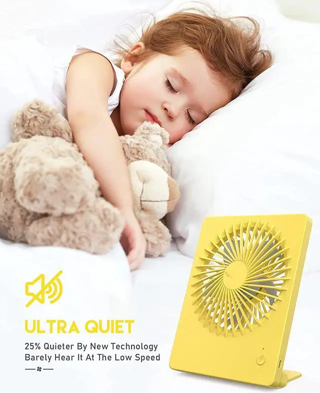 Alt view image 6 of 6 - CORN Desk Fan Battery Operated Fan Rechargeable 180°Tilt Folding Personal Fan Ultra Quiet Small Portable Fan 3 Speed Adjustable Strong Wind USB Fan For Office Bedroom Home Desktop Camping Yellow