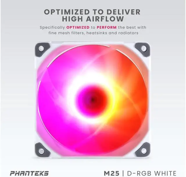 Alt view image 2 of 7 - Phanteks M25-120 D-RGB fan, High-Airflow radiator performance, PWM control up to 2000RPM, ARGB/DRGB lighting, Daisy-Chain cable, White