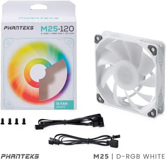 Alt view image 7 of 7 - Phanteks M25-120 D-RGB fan, High-Airflow radiator performance, PWM control up to 2000RPM, ARGB/DRGB lighting, Daisy-Chain cable, White