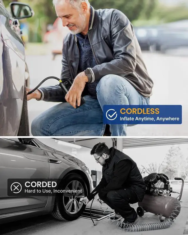 Alt view image 6 of 7 - CORN Portable Air Compressor Cordless Tire Inflator, 150PSI Bike Pump with Gauge Fits Car/Bicycle/Motorcycle Tires and Balls, Basketball Pump, Compresor de Aire para Carro, 4000mAh Battery, Auto Stop