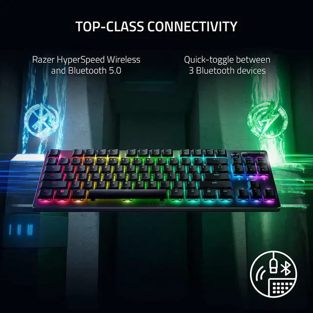 Alt view image 3 of 7 - Razer DeathStalker V2 Pro TKL Wireless Gaming Keyboard: Low-Profile Optical Switches - Linear Red - HyperSpeed Wireless & Bluetooth 5.0-50 Hr Battery - Ultra-Durable Coated Keycaps - Chroma RGB
