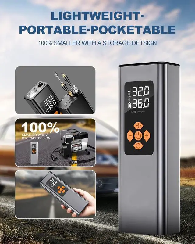 Alt view image 4 of 7 - Portable Tire Inflator, CORN 150PSI Small Air Compressor 2X Faster Mini Cordless Air Pump for Car Tires Compact Auto Wheel Bike Mini Tire Pump