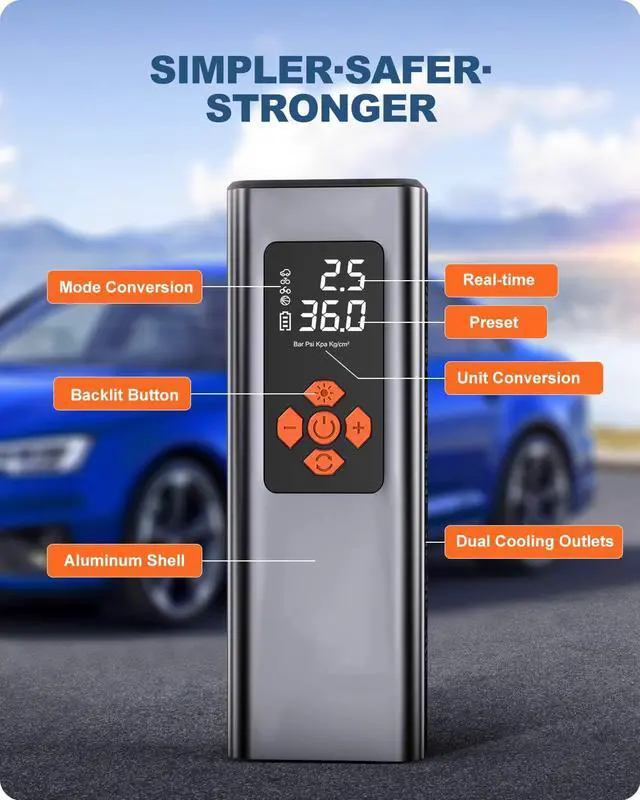 Alt view image 6 of 7 - Portable Tire Inflator, CORN 150PSI Small Air Compressor 2X Faster Mini Cordless Air Pump for Car Tires Compact Auto Wheel Bike Mini Tire Pump