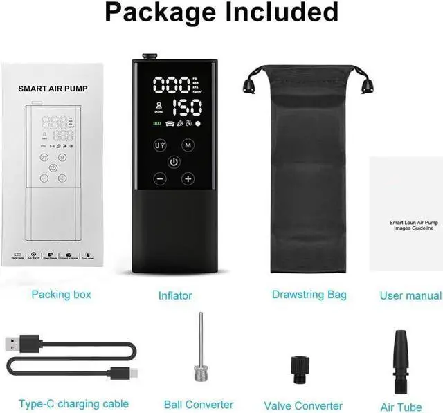 Alt view image 7 of 7 - CORN Portable Air Compressor Cordless Tire Inflator, Rechargeable Handheld 150 PSI Tire Inflator Car Air Pump with LED Flash Light, 4000mAh Battery, Auto Stop