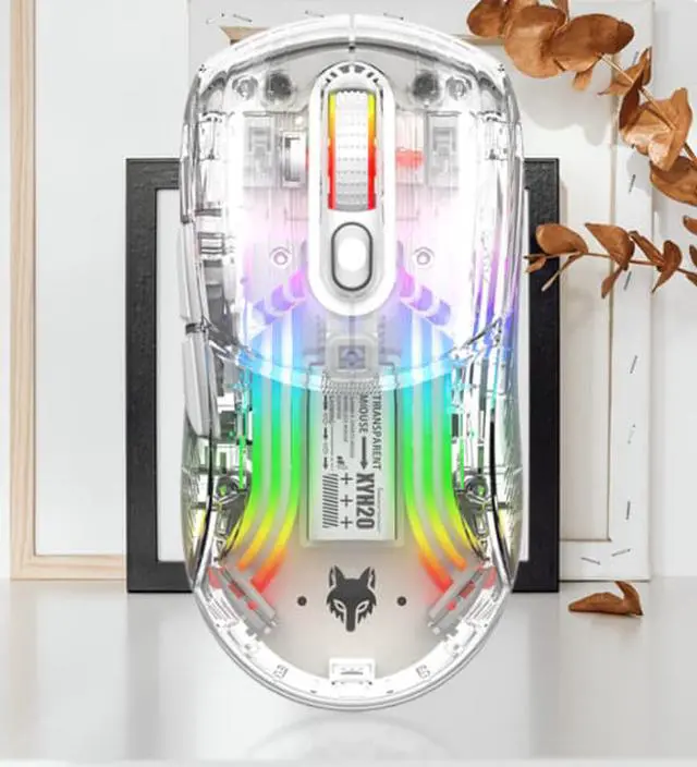 Main image of Corn 2.4G wireless/BT wireless/USB wired gaming Mice with Transparent Crystal Shell,Silent Click,RGB Backlit,2400 DPI-White