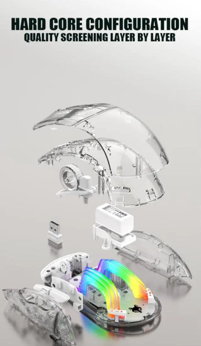 Alt view image 5 of 7 - Corn 2.4G wireless/BT wireless/USB wired gaming Mice with Transparent Crystal Shell,Silent Click,RGB Backlit,2400 DPI-White