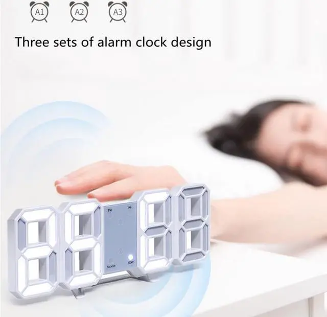 Alt view image 3 of 4 - CORN 3D LED Wall Clock Brightness Adjustable Table Clock with Remote Control Time/Date Temperature Display Digital Alarm Clock for Home Office and Bedroom